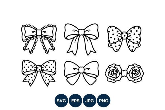 Black and White Decorative Bow Line Art Graphics