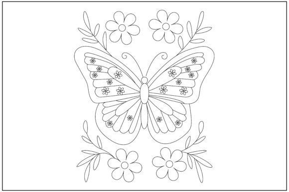 Decorative Butterfly Floral Line Art Graphics
