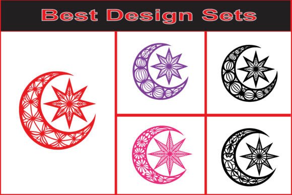 Decorative Crescent Moon Star SVG Design