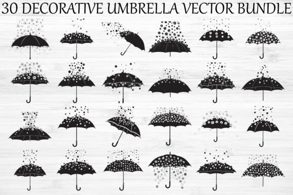 Decorative Floral Umbrella Bundle: Graphics & Illustrations for Editorial Use