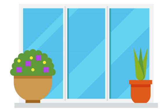 Decorative Flowerpots on White Window Sill – A Versatile Graphic Design Asset