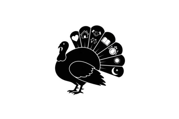 Decorative Silhouette of a Peacock with Graphics