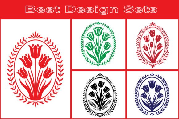 Decorative Tulip Oval Floral Vector Graphics