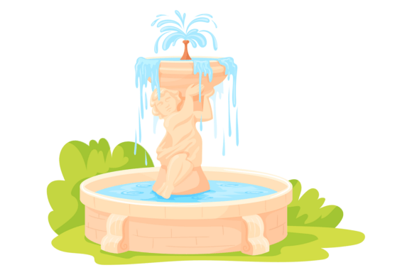 Garden Fountain Graphics for Branding and Illustrations