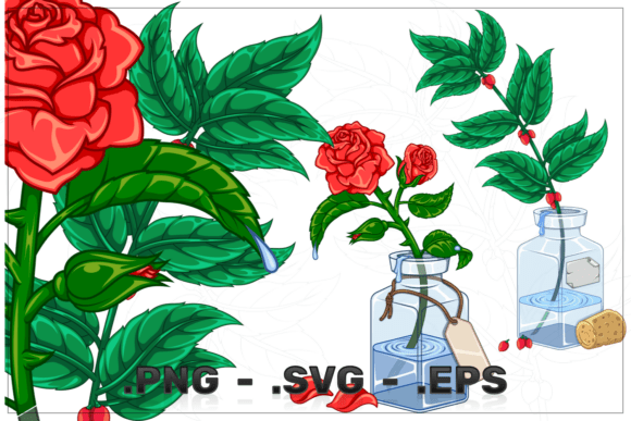 Glass Bottle with Decorative Plants Graphics