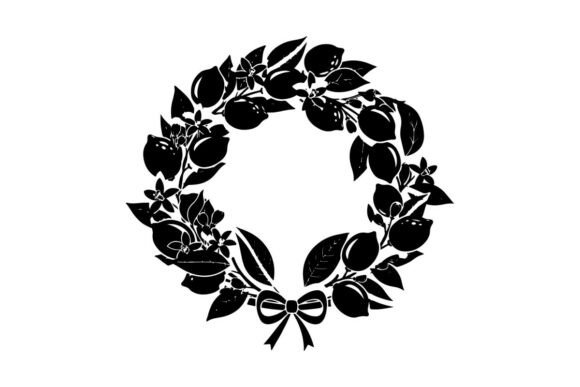 Silhouette of a Decorative Leafy Wreath Graphics